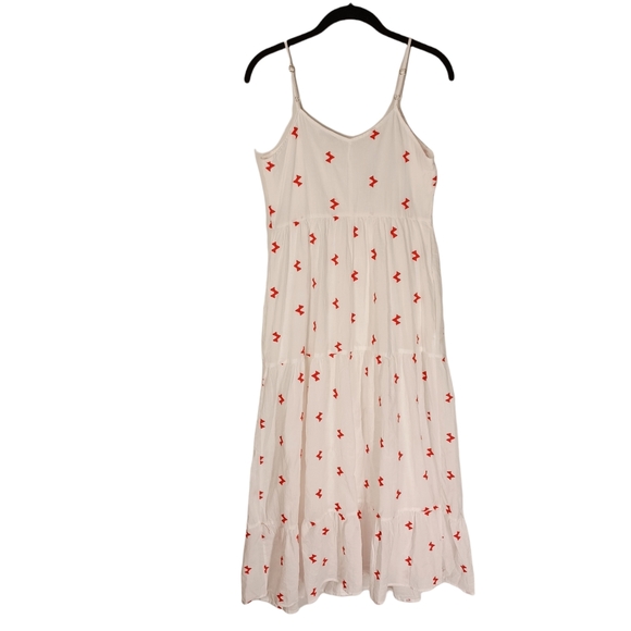 SPIRIT OF GRACE Arlaine Red Embroidered Lightning Bolt Print White Midi Dress M - Picture 6 of 10